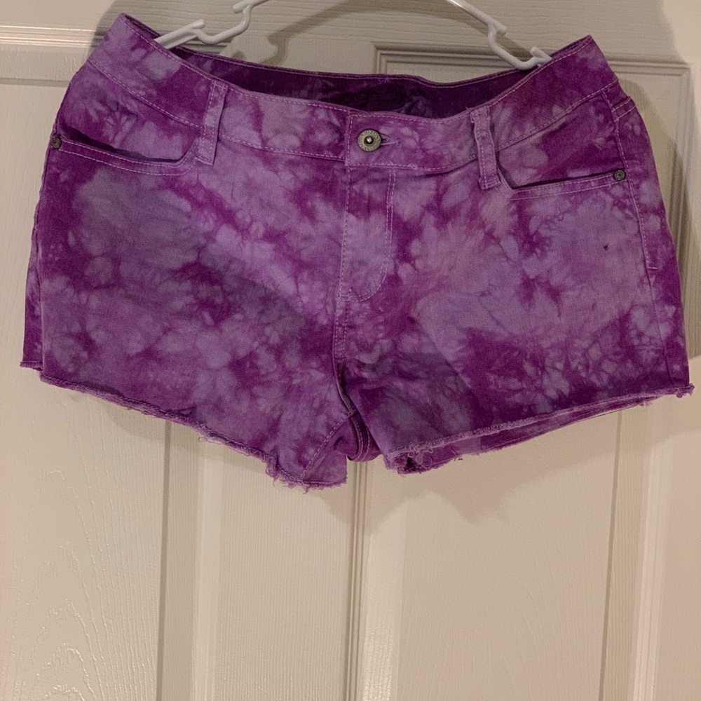 purple tye dye arizona shorts